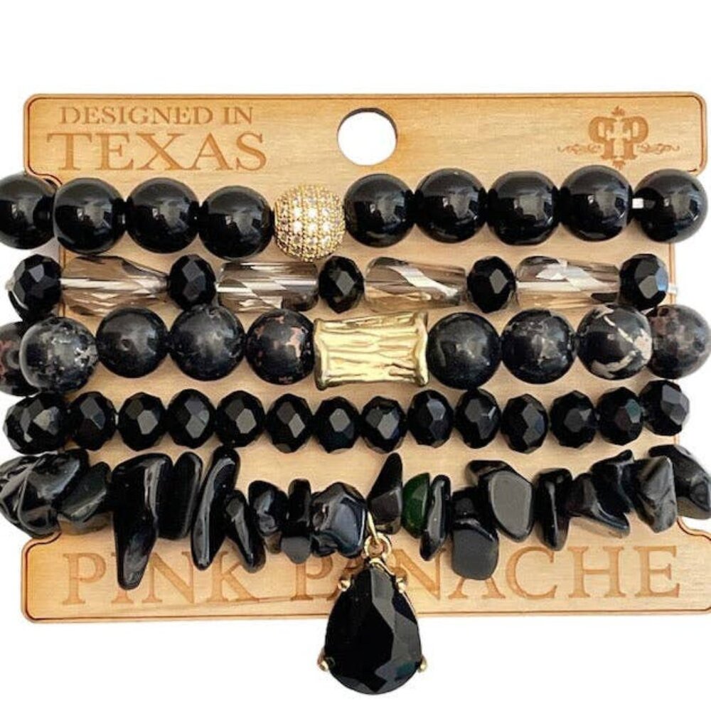 Pink Panache Black Chunky Stone Bead Bracelet Set